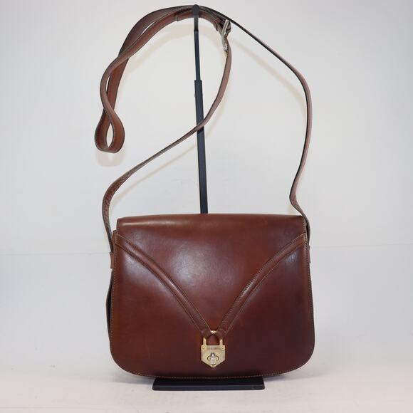 Vintage Celine Paris Brown Leather Crossbody Bag Gold Lock Flap Satchel France - Picture 1 of 12